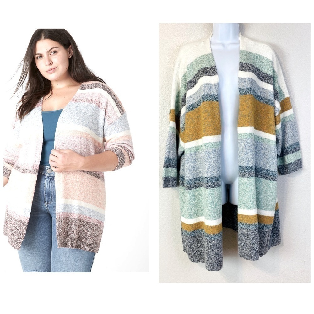 Lane Bryant Marled Open Front 3/4 Sleeve Sweater Cardigan Size 26/28
